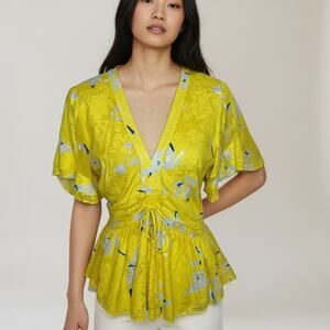 Tanya Taylor Yellow Fabiana Blouse Top Size 6 V-Neck